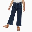 Girls' Dark Indigo Wide Leg High Waist Jeans, Light Blue, small image number null