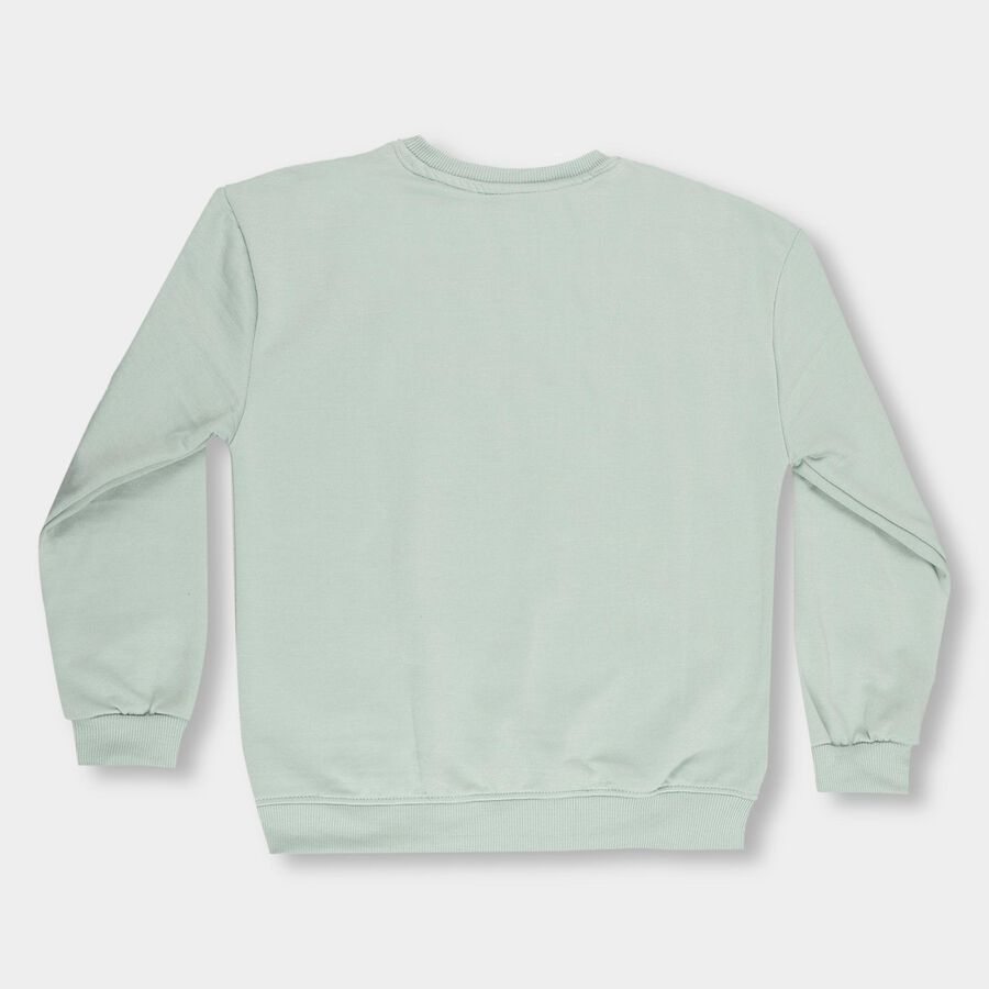 Girls Light Sage Green Crew Neck Casual Sweatshirt, हल्का हरा, large image number null