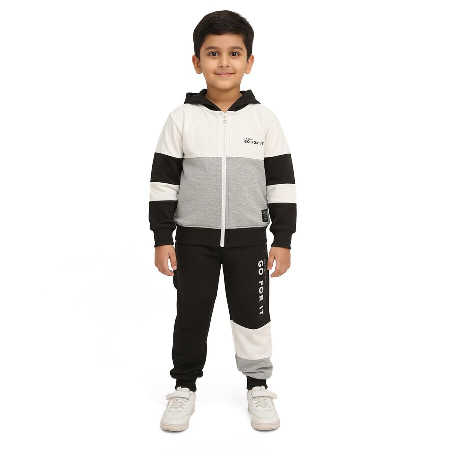Boys' Black and Grey Long Sleeve Colorblock Baba Suit, मिश्रित हल्का ग्रे, large image number null