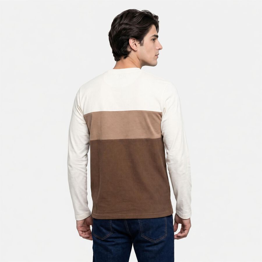 Men's Brown Crew Neck Colorblocked Regular T-Shirt, Brown, large