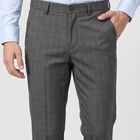 Men's Grey Slim Fit Checked Formal Trousers, Dark Grey, small