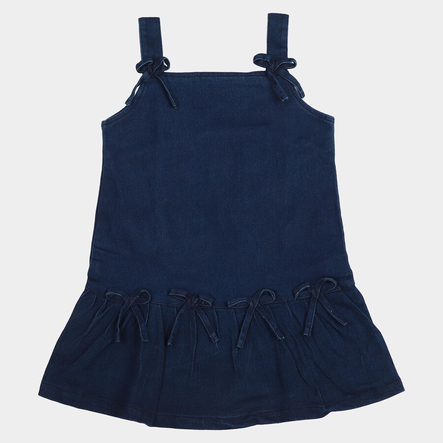 Girls Mid Blue Regular Fit Casual Frock, मध्यम नीला, large