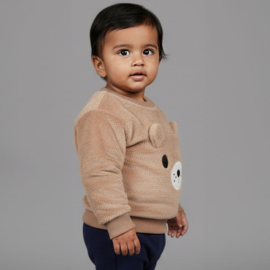 Infants Light Beige Crew Neck Casual Sweatshirt, गहरा पीला, large image number null