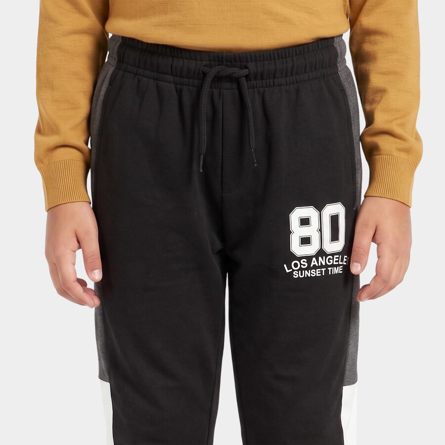 Boys' Black Jogger Graphic Printed Winter Pyjama, काला, large