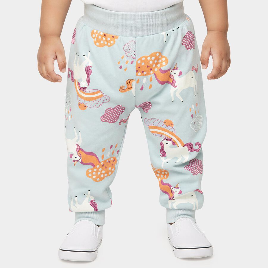 Infants' Light Blue Jogger Fit Unicorn Printed Cotton Pyjama, हल्का नीला, large