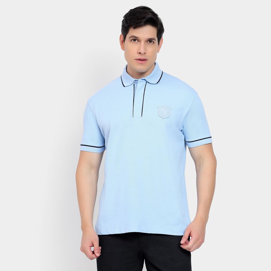 Men's Collared Half Sleeves T-Shirt, Light Blue, large