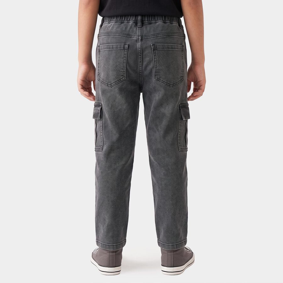 Boys' Black Relaxed Fit Cargo Jeans, Black, large