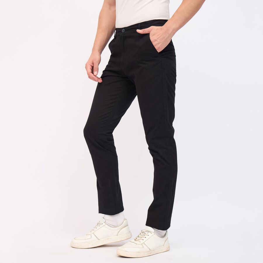 Men's 100% Cotton Cross Pocket Slim Fit Casual Trousers, Black, large image number null