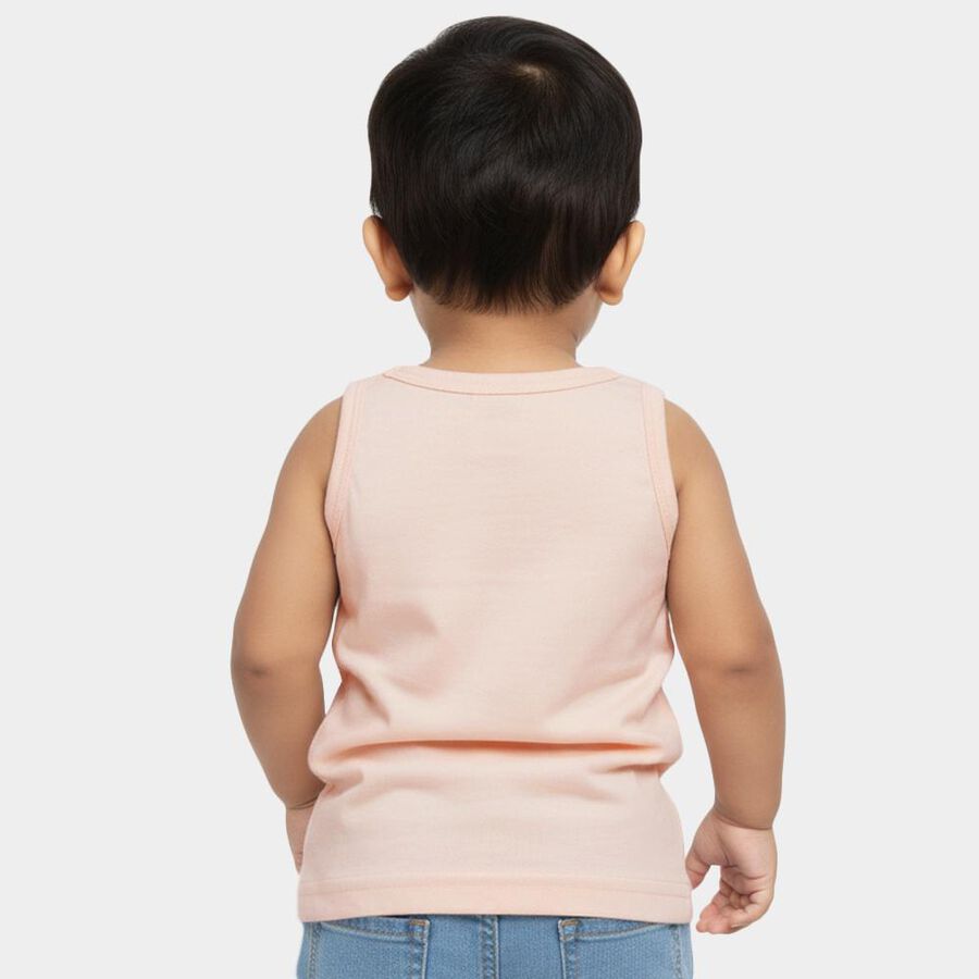 Infants Peach Cotton Round Neck Casual Vest, Peach, large