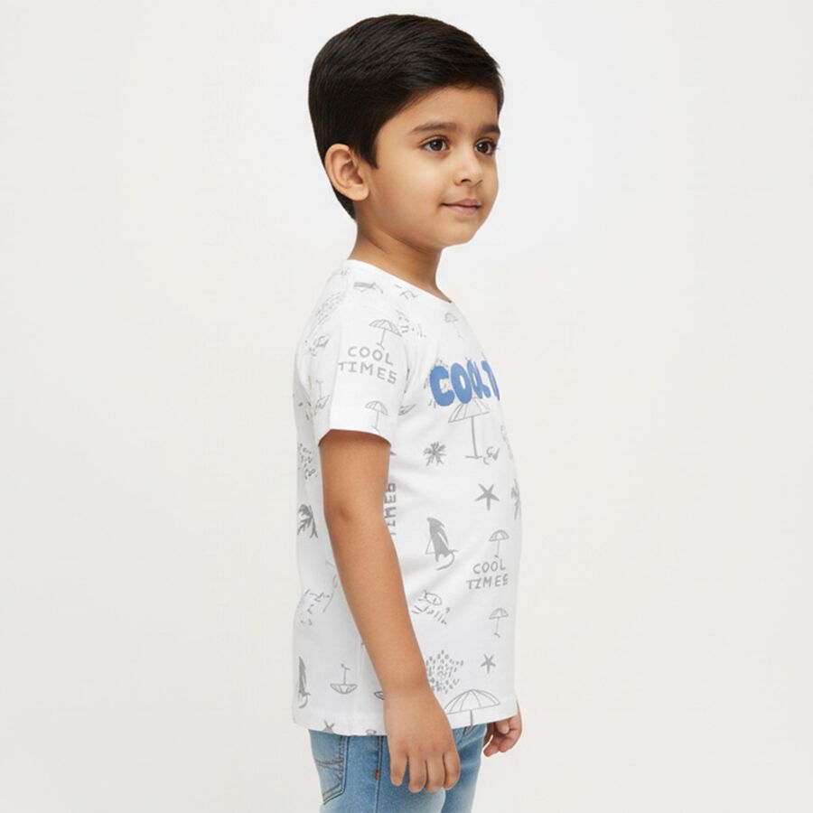 Boys White Cotton Round Neck Casual T-Shirt, White, large image number null