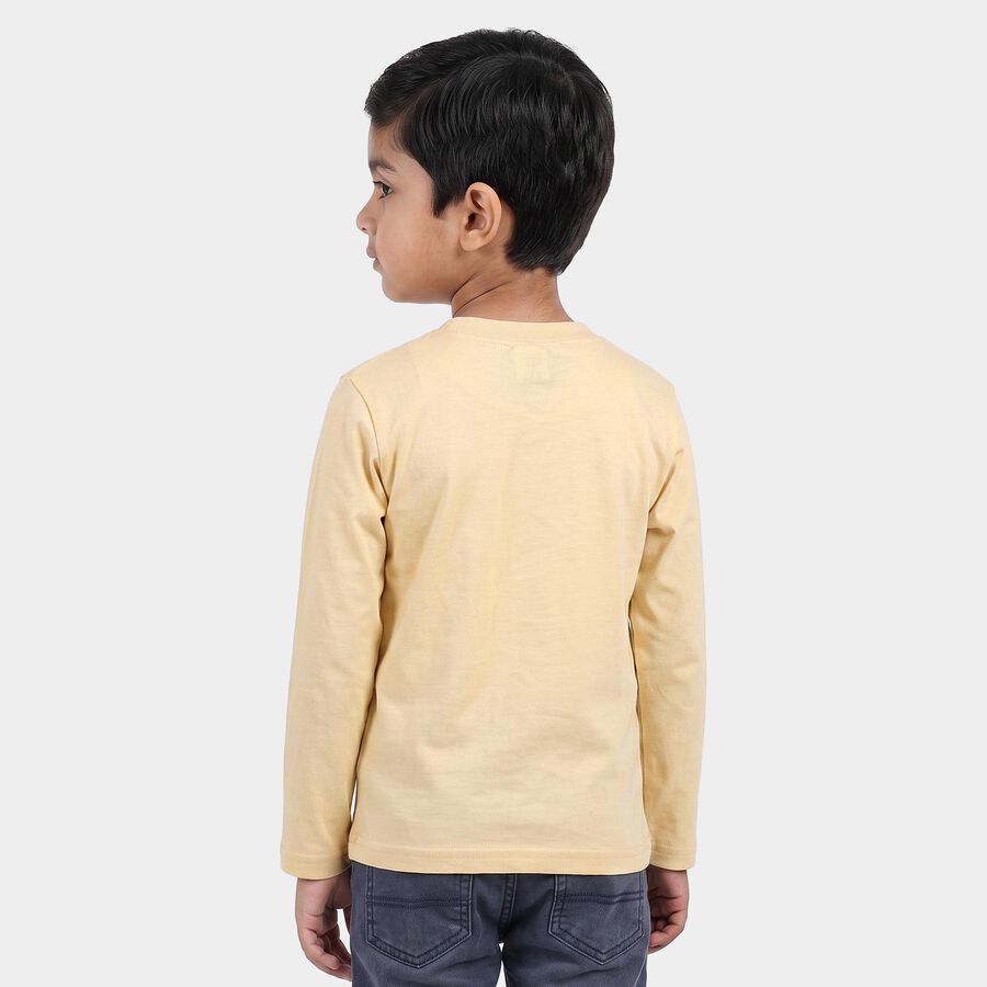 Boys Yellow Cotton Blend Round Neck Regular Boys T-Shirt, Yellow, large