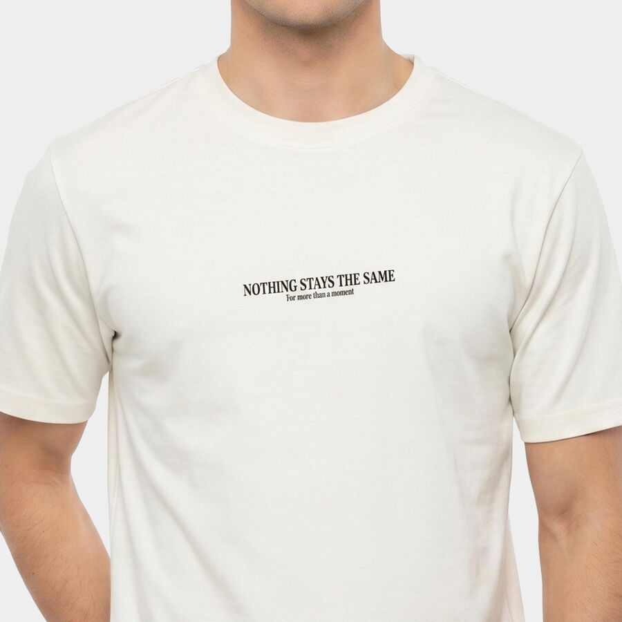 Men's White Round Neck Regular T-Shirt, White, large