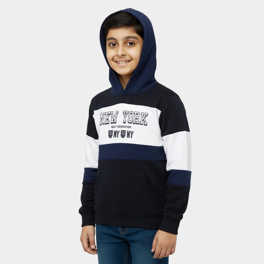 Boys Navy Blue Hooded Graphic Sweatshirt, नेवी ब्लू, large image number null