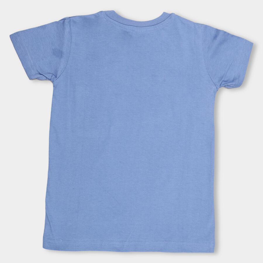Kids' Muted Steel Blue Cotton Round Neck Casual T-Shirt, Mid Blue, large image number null