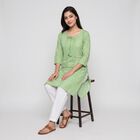 Women's Green Round Neck Tie-Up Printed Kurta, Light Green, small
