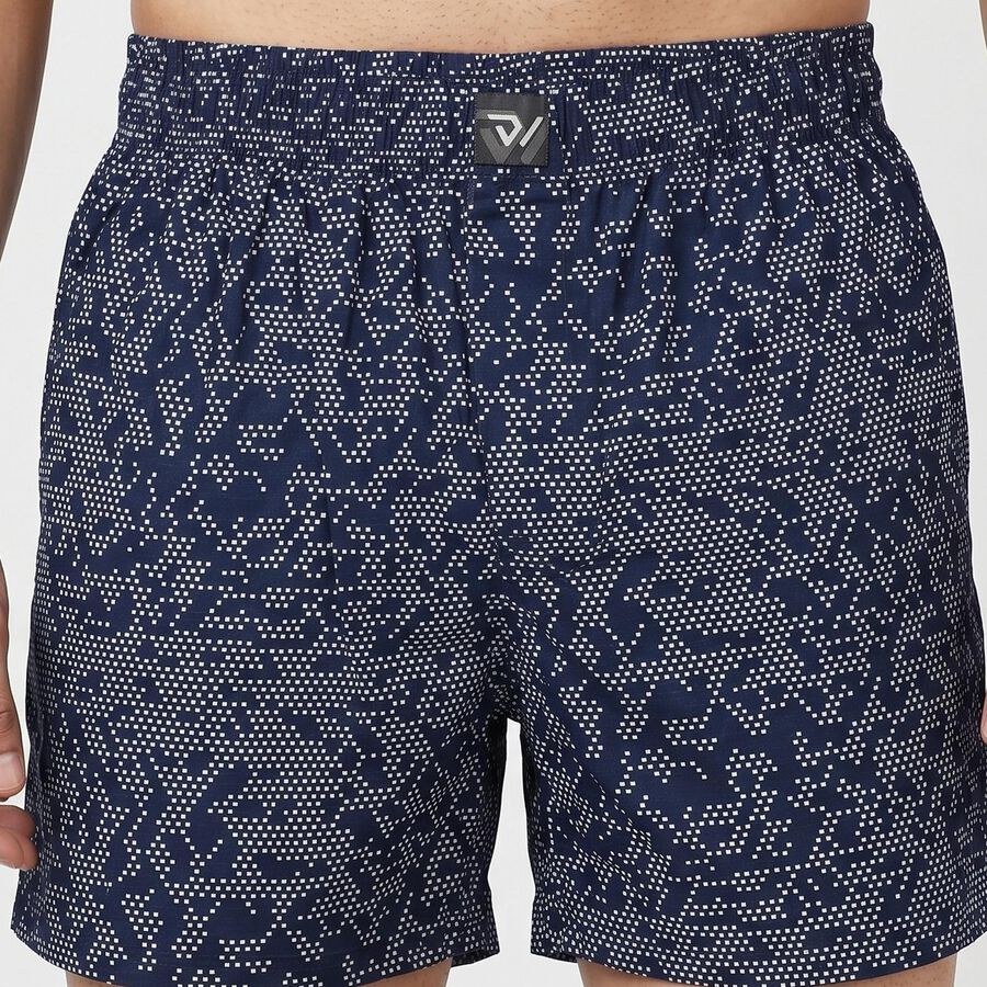Men's Navy Blue Relaxed Fit Printed Boxers, नेवी ब्लू, large
