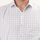 Men's Light Grey Spread Collar Checked Formal Shirt, हल्का ग्रे, small
