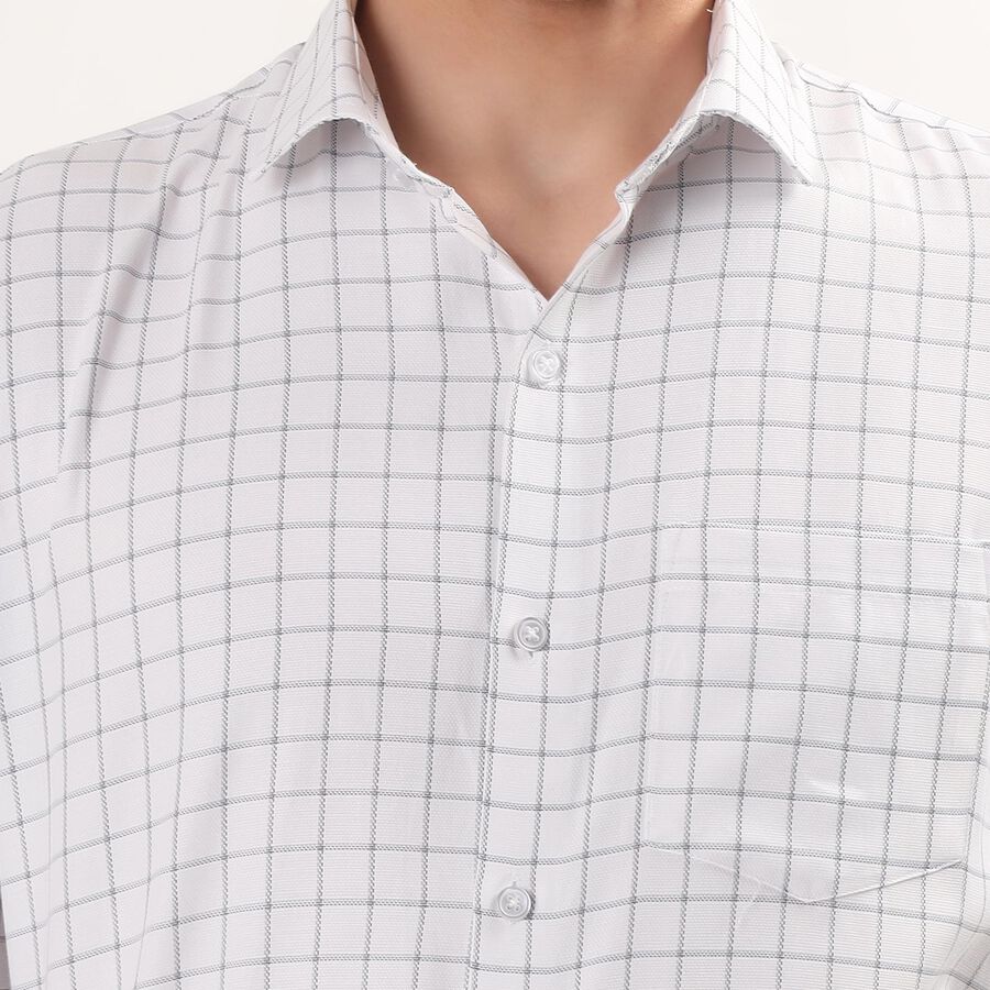 Men's Light Grey Spread Collar Checked Formal Shirt, हल्का ग्रे, large