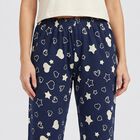 Women's Navy Blue Straight Fit Heart and Star Pyjama, नेवी ब्लू, small