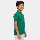 Boys' Green Round Neck Casual T-Shirt, गहरा हरा, small