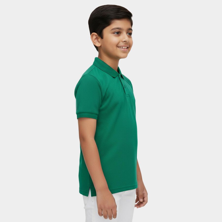 Boys' Green Round Neck Casual T-Shirt, गहरा हरा, large