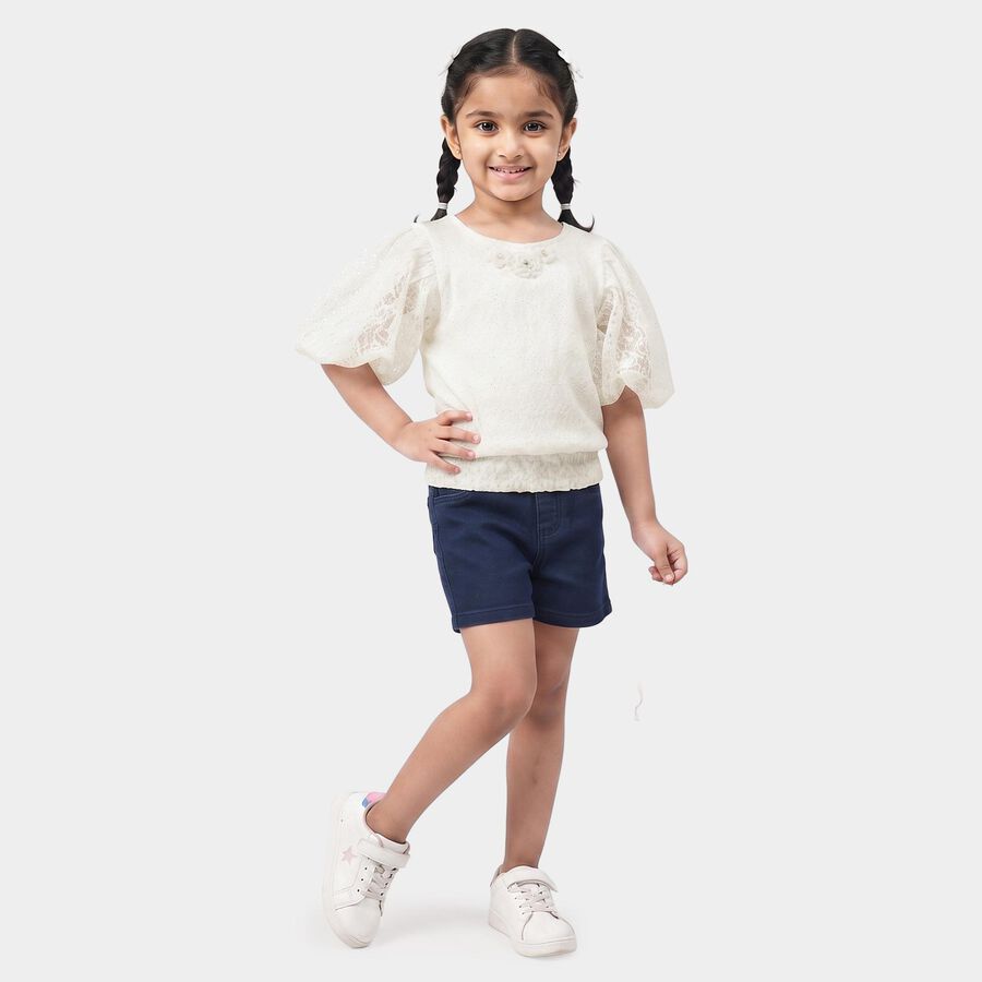 Girls White Round Neck Regular T-Shirt, सफ़ेद, large