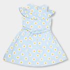 Girls' Pastel Blue Daisy Print Ruffled Neck Frock, Light Blue, small