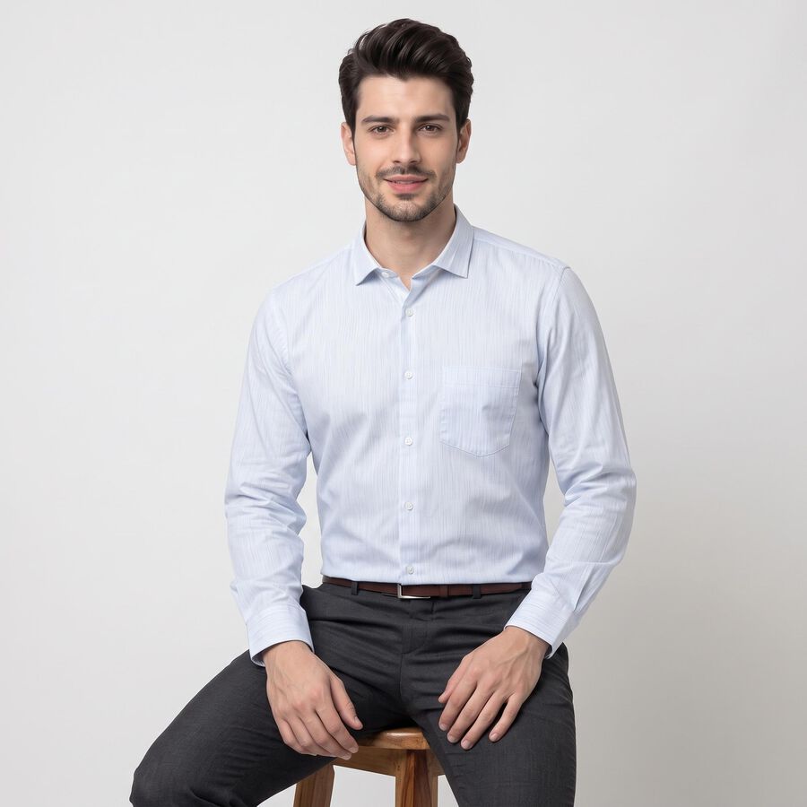Men's Light Blue Spread Collar Formal Shirt, हल्का नीला, large