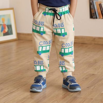 Boys Beige Graphic Print Jogger Pyjama