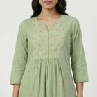Women's Green Cotton Casual Kurta, Light Green, small