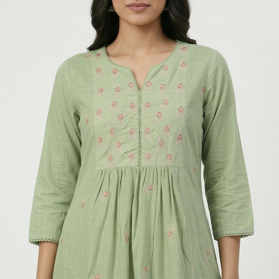 Women's Green Cotton Casual Kurta, Light Green, large