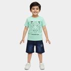 Boys Mint Green Cotton Round Neck Tiger Printed Baba Suit, हल्का हरा, small
