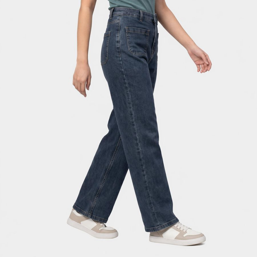 Women's Navy Blue Straight Fit Washed Jeans, हल्का नीला, large