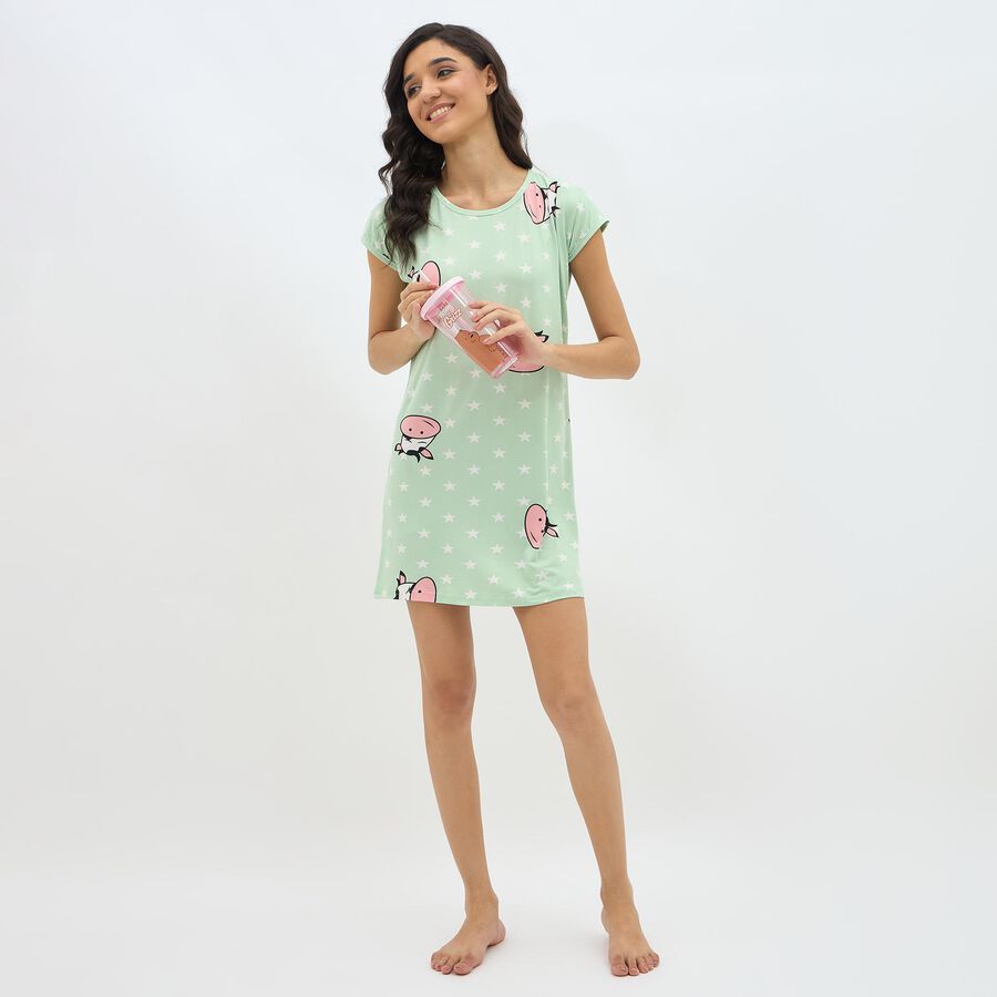 Women's Mint Green Round Neck Casual Nighty, हल्का हरा, large image number null