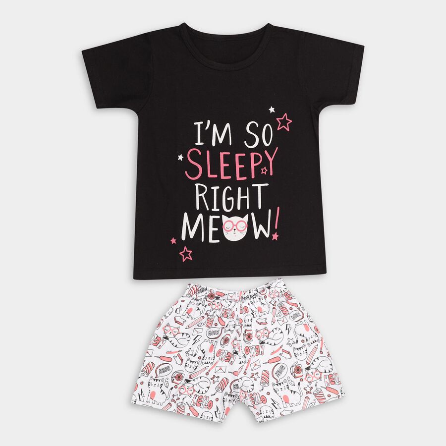 Girls' Night Suit , काला, large image number null