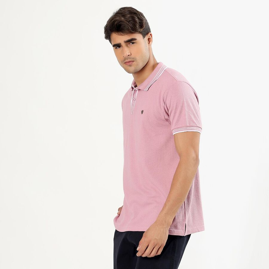 Men's Bright Pink Polo Collar Preppy T-Shirt, गुलाबी, large image number null