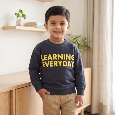 Boys' Navy Blue Round Neck Pullover Sweatshirt