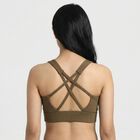 Women's Brown Scoop Neck Sports Bra, भूरा, small