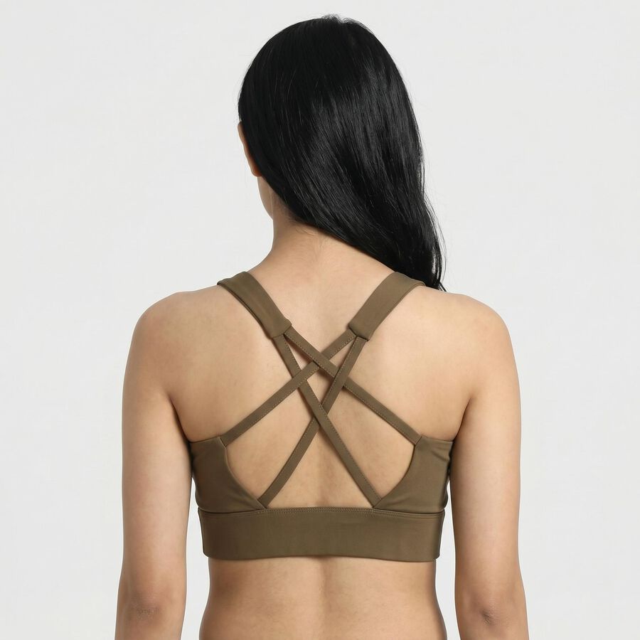 Women's Brown Scoop Neck Sports Bra, भूरा, large