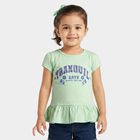 Girls' Mint Green Cotton Round Neck Regular T-Shirt, Light Green, small