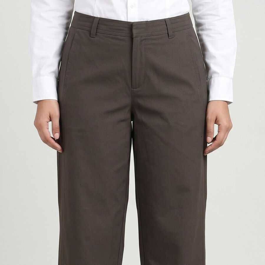 Women's Grey Straight Fit Flat-Front Chino Trousers, हल्का ग्रे, large