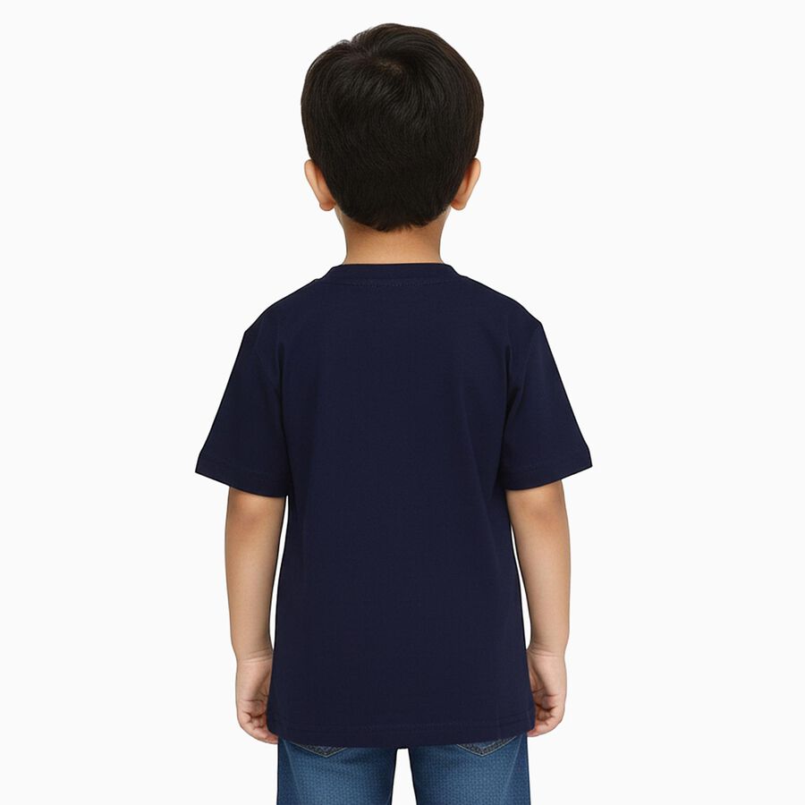 Boys Deep Midnight Navy Blue Cotton Crew Neck Casual T-Shirt, Navy Blue, large image number null