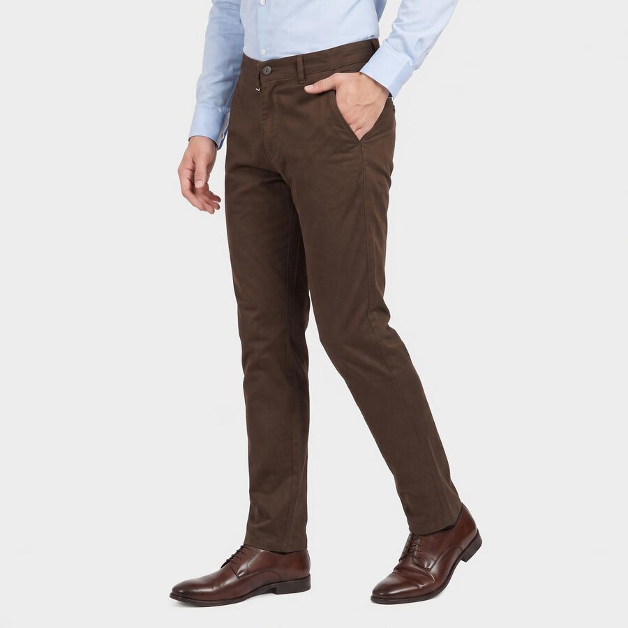 Men's Brown Slim Fit Chino Trousers, भूरा, large