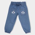 Girls' Light Blue Elasticated Fit Embroidered Jeans, Mid Blue, small image number null