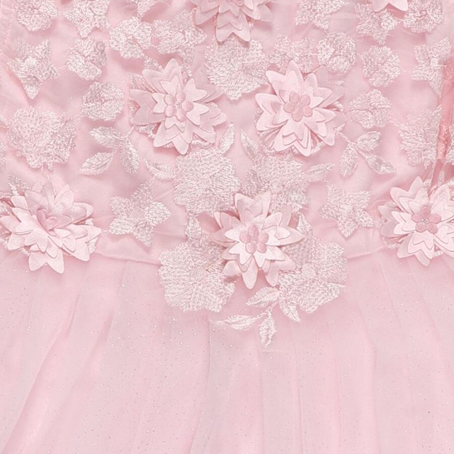 Infants' Soft Pink Layered Floral Party Frock with Headband, Light Pink, large image number null