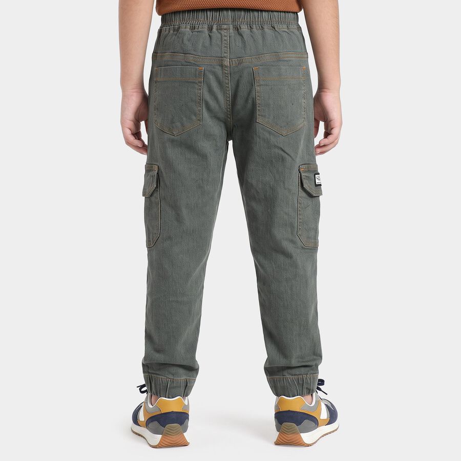 Boys' Olive Green Relaxed Fit Cargo Jeans, ओलिव, large