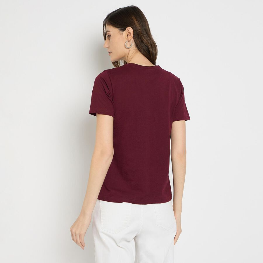 Ladies' Round Neck T-Shirt , वाइन, large image number null