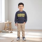 Boys' Navy Blue Round Neck Pullover Sweatshirt, नेवी ब्लू, small