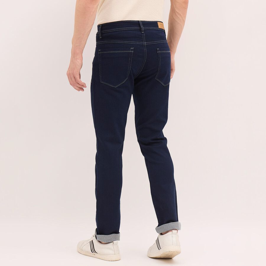 Men's Denim Five Pocket Slim Fit Jeans, गहरा नीला, large image number null