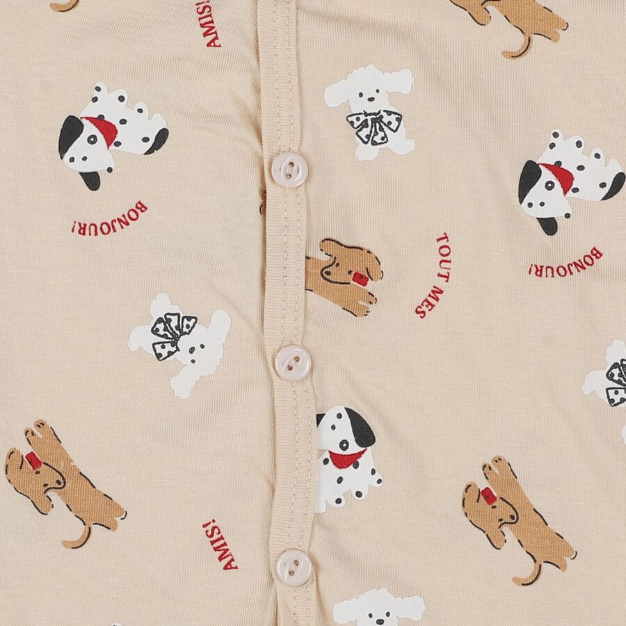 Infants Beige Cotton V-Neck Casual T-Shirt, Beige, large